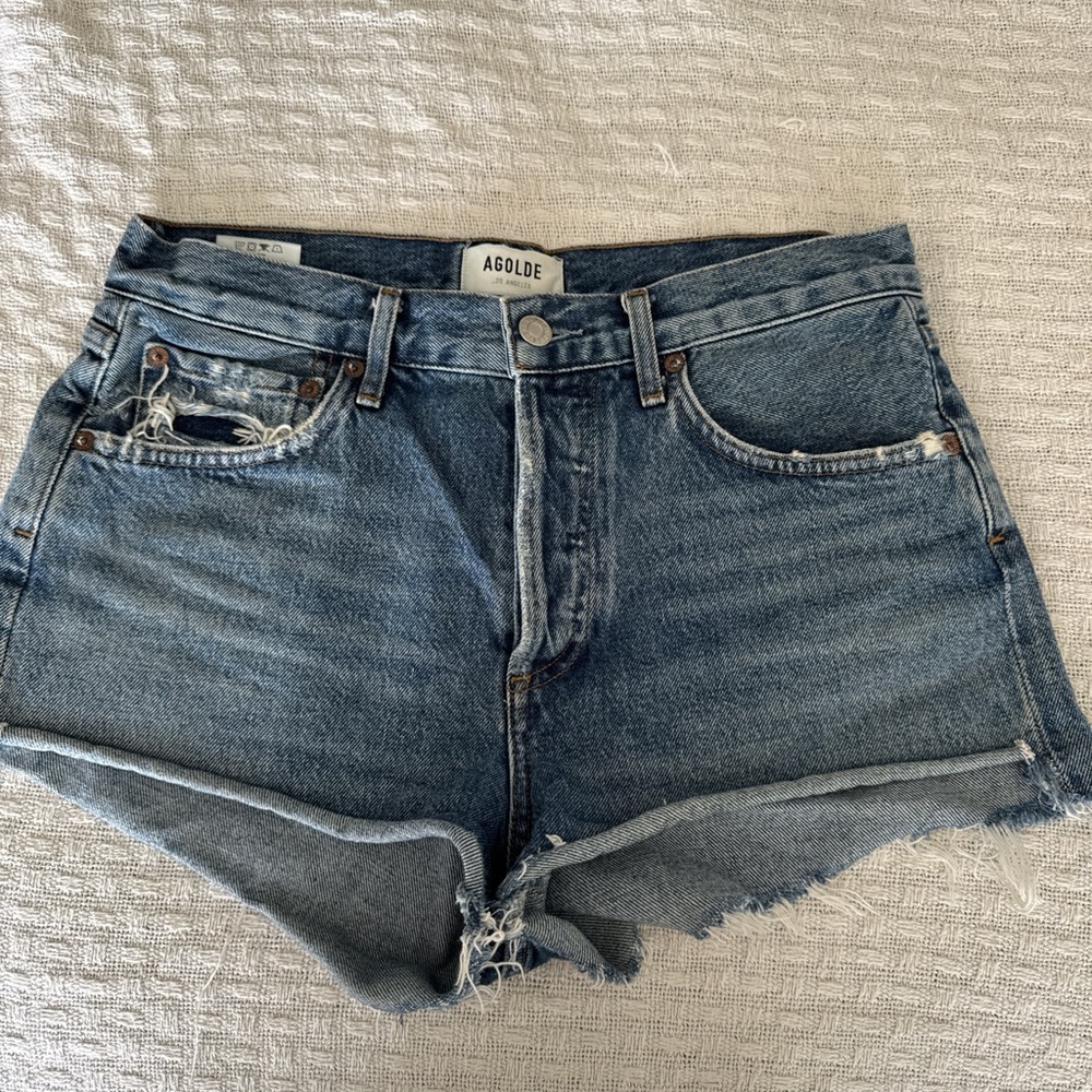Agolde Distressed Blue Jean Shorts